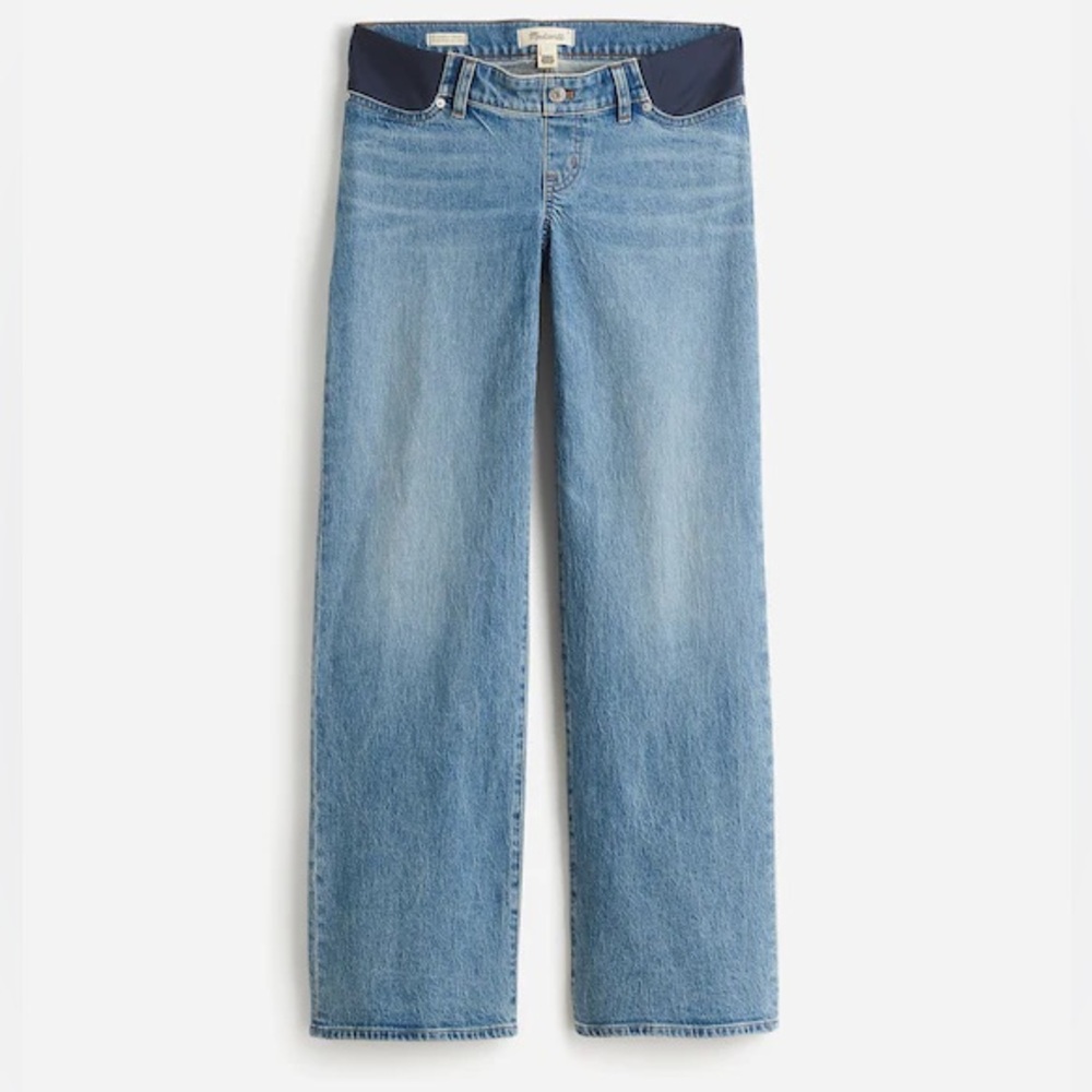 Madewell Light Blue Wide Leg Jeans with Navy Waist Panels